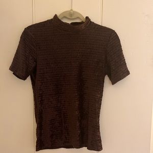 Vintage mock neck brown shirt sleeve top